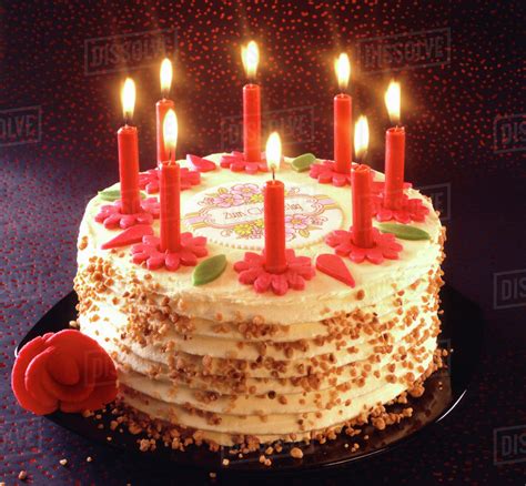 Birthday Cake With Burning Candles Stock Photo Dissolve