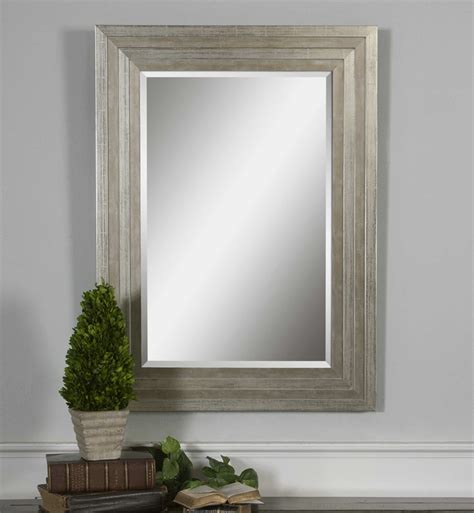 Modern Silver Champagne Beveled Stepped Edge Wood Vanity Wall Mirror Large Chic 759526403948 Ebay