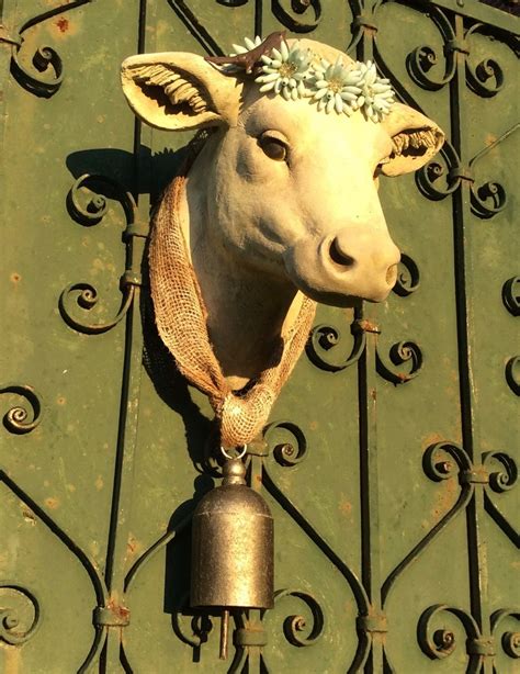 French Country Hand Painted Cow Head With Bell Wall Mount Etsy