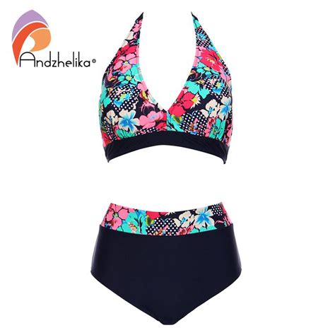 Andzhelika Bikins Women 2017 New Plus Size Swimwear Print Floral High Waisted Bathing Suits Swim