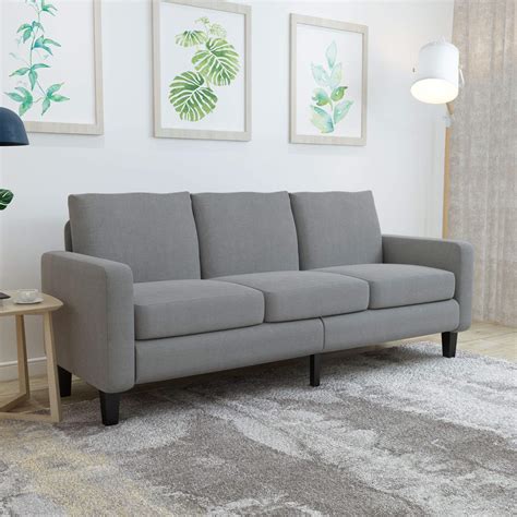 Buy Mecor Sofa Couch 3 Seater Linen Fabric Sofa Wthick Cushion And