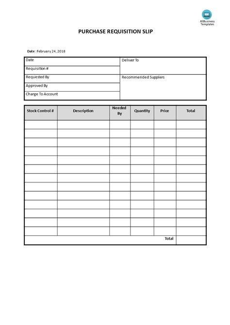 Purchase Requisition Slip Templates At