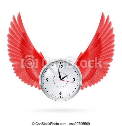 Clip Art Vector Of Clock And Red Wings Time Fly Hours Csp20705569