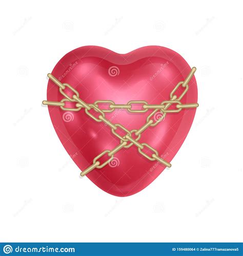 Heart Is Wrapped With A Chain And Closed Red Heart Locked With Chain
