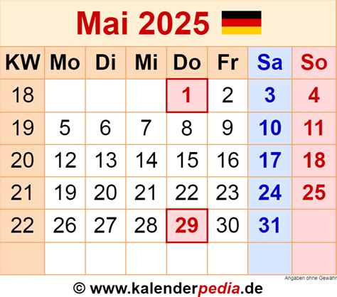 Kalender Mai 2025 Als Word Vorlagen