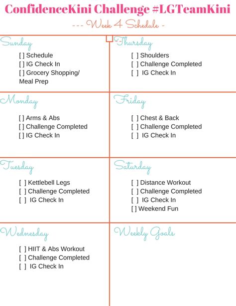 Week 4 Confidencekini Challenge Schedule Lauren Gleisberg Happiness