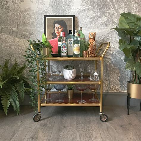 Vintage Retro 1970s 3 Tier Gold Drinks Cart Bar Cart Trolley Etsy Uk Bar Cart Decor Drink