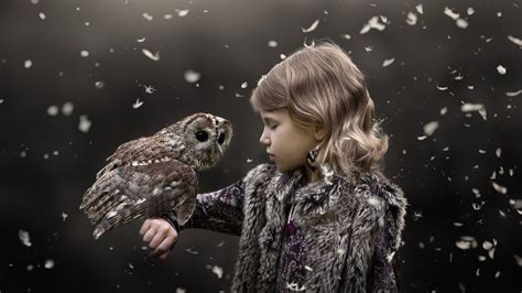 Owl Bird Is Sitting On Cute Little Girls Hand Hd Cute Wallpapers Hd