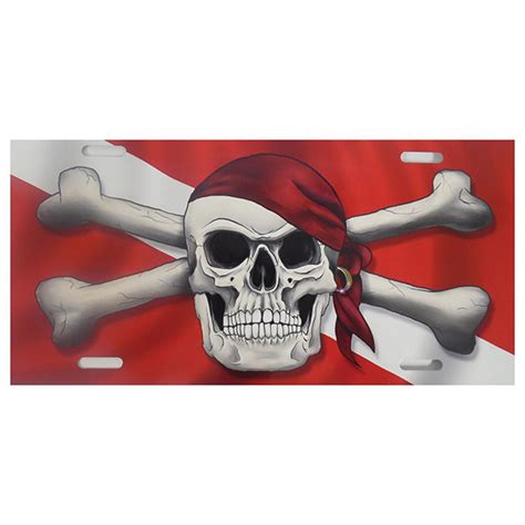 Marine Sports Airbrushed Dive Flag With Jolly Roger License Plate