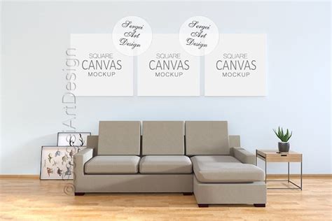 Set Of 3 Square Canvases Mock Up Living Room Free Psd Website Mockup