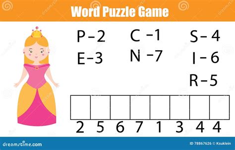 Words Puzzle Children Educational Game With Numbers Code Stock Vector