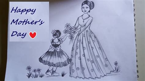 Pencil Sketch Mom And Daughter Drawing Easy Mothers Day Drawing With