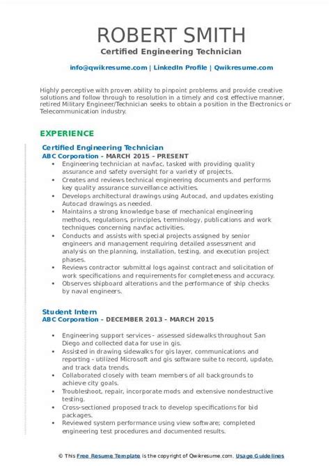 Learn how to structure and format if you're hoping to secure an engineering role with a leading employer, you must start with an attractive cv. Engineering Technician Resume Samples | QwikResume