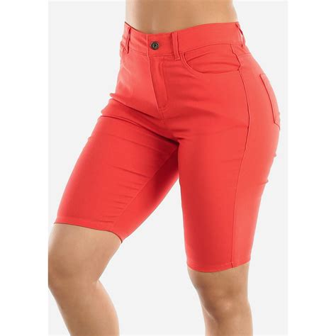 Moda Xpress Womens High Waisted Jegging Shorts Coral Super Stretchy