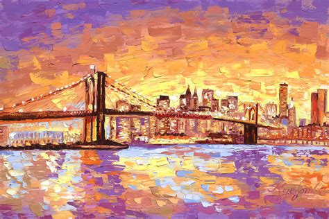 New York City Brooklyn Bridge Skyline Painting By Paul Kyegombe