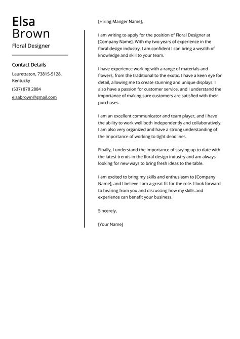 Floral Designer Cover Letter Example Free Guide