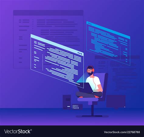 Programmer Coding Young Man Freelancer Working On Vector Image