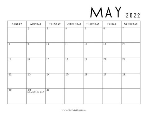 May 2022 Calendar Printable Pdf Us Holidays 2022 Blank Calendar