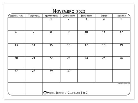 Calendário De Novembro De 2023 Para Imprimir “49sd” Michel Zbinden Br
