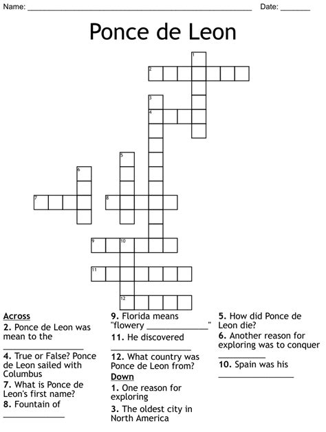 Ponce De Leon Crossword Wordmint