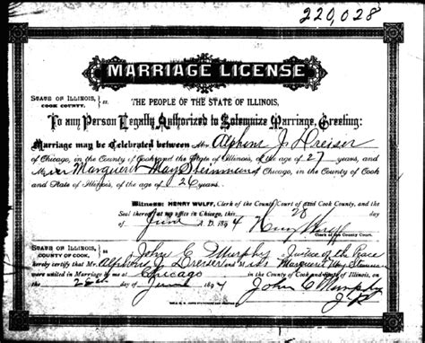 Alphons J Dreiser Margaret May Steinman Marriage License Roger W