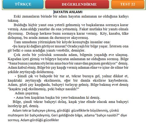 Eğitim Dünyası: 4.Sınıf Türkçe Dersi Değerlendirme Testi Tekrar Çalışma