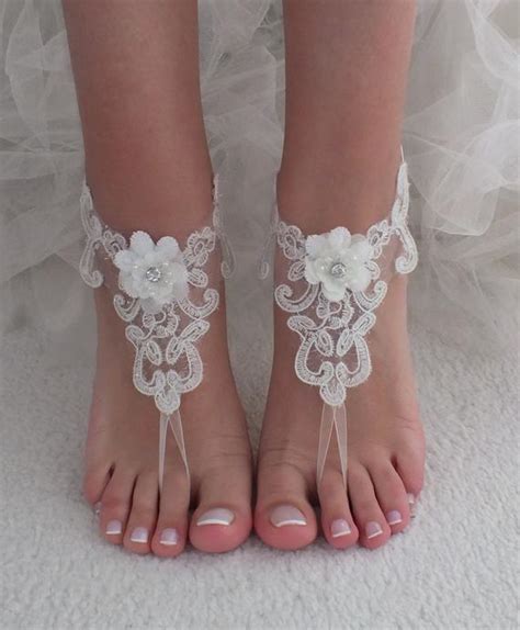 Express Shipping Beach Wedding Barefoot Sandals Ivory Lace Barefoot
