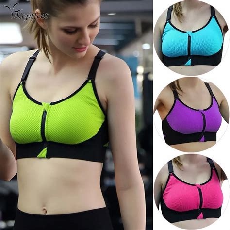 Women Underwear Push Up Front Zipper Sports Bras Solid Patchwork Yoga Bra Padded Fitness Tank