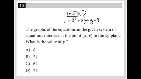 x 8 y x 2 8 the graphs of the equations in the given system of equations intersect at the
