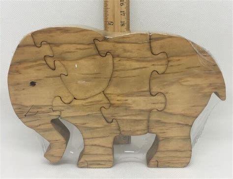 Elephant Scroll Saw Puzzle Handmade 5 Pieces Stained Ebay