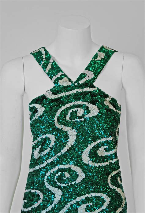 1960 s emerald green and white sequin abstract swirls wool mod cocktail dress at 1stdibs