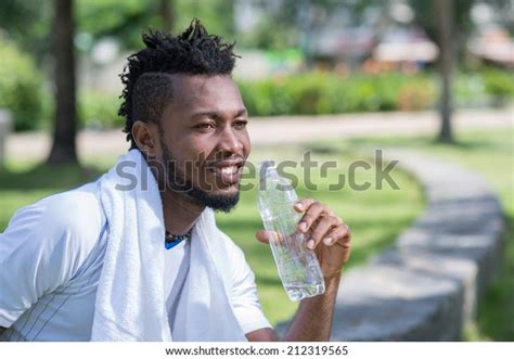 Africaamerican Sportsman Drinking Fresh Water After Stock Photo Edit