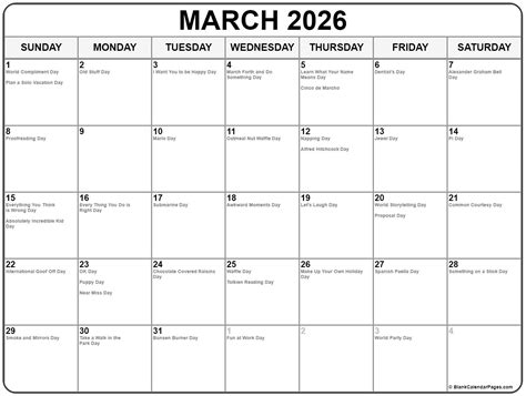 March 2026 With Holidays Calendar