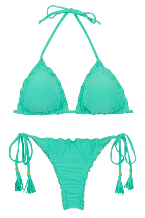 Watergroene Scrunch String Bikini Met Golvende Randen Set Uv Atlantis