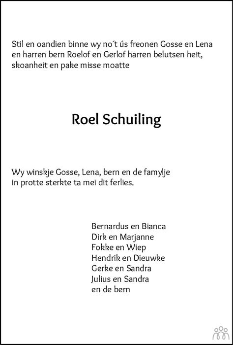 Roelof Schuiling Overlijdensbericht En Condoleances