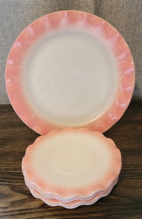 Vintage Hazel Atlas Crinoline Ripple Ruffled Pink Replacement Dishes Etsy