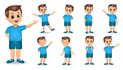 Premium Vector Cute Boy Character With Different Gestures Set