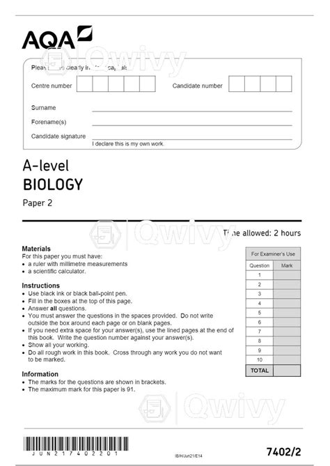 A Level Biology Paper 2 Updated 2022aqa A Level Biology Paper 2 2021