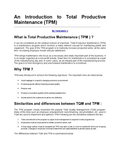 An Introduction To Total Productive Maintenance Tpm