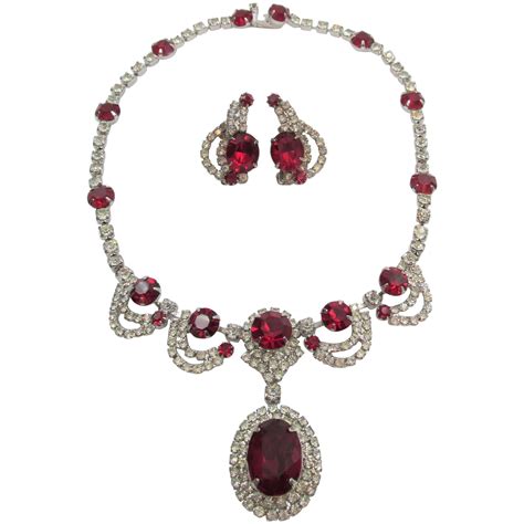 Kramer Of New York Crystal And Ruby Red Rhinestone Necklace And