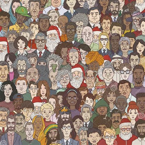 Vector Cartoon Illustration Crowd Of People Different Age Nation And