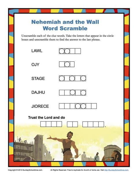 Nehemiah And The Wall Word Scramble Childrens Bible Activities