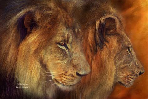 Two Lions Mixed Media By Carol Cavalaris Fine Art America