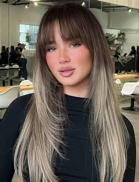 Vedar Ombre Wig With Bangs Brown Ombre Silver Ash Blonde Wigs For Women Glueless Synthetic
