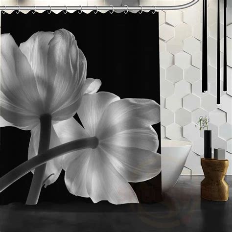 Best Nice Custom Black And White Flowers Shower Curtain Bath Curtain Waterproof Fabric For