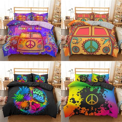 4 Colors Peaceandlove Sign Bedding Sets Hippie Duvet Cover Set 23pcs Bed