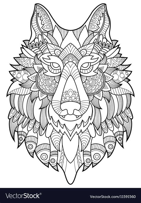 Wolves live in groups with their families. Wolf coloring book for adults Royalty Free Vector Image