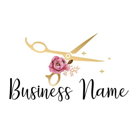 Custom Logo Design Scissors With Flowers Logo Gold Scissors Logo