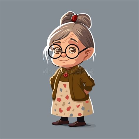 Cute Grandmother Character In Glasses Cartoon Style Vector Stock