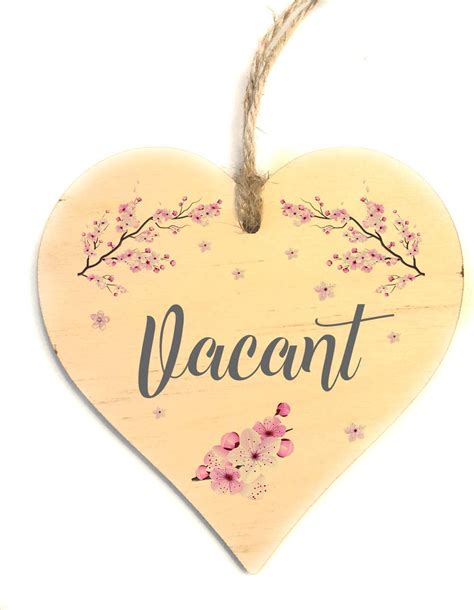 Engaged Vacant Door Sign Double Sided Wooden Heart Shaped Plaque
